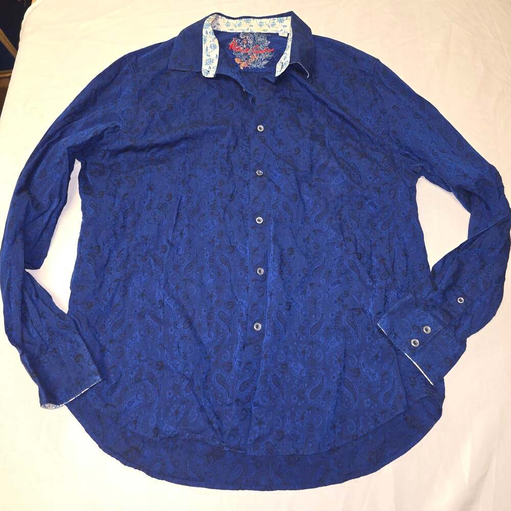 Robert Graham Men's Classic Fit Paisley Long Sleeve Button-Down Shirt XL blue